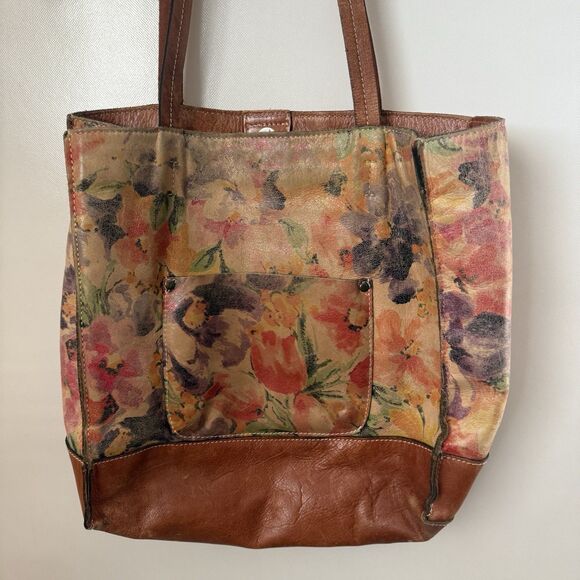 Patricia Nash Tote Leather Floral Pastels Brown Shoulder Bag Book Boho Hippie - Picture 3 of 11
